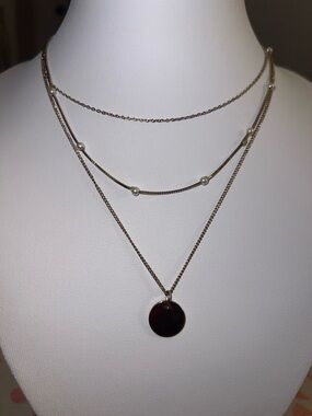 Layered Gold Necklace with Pearls and Disc Pendant